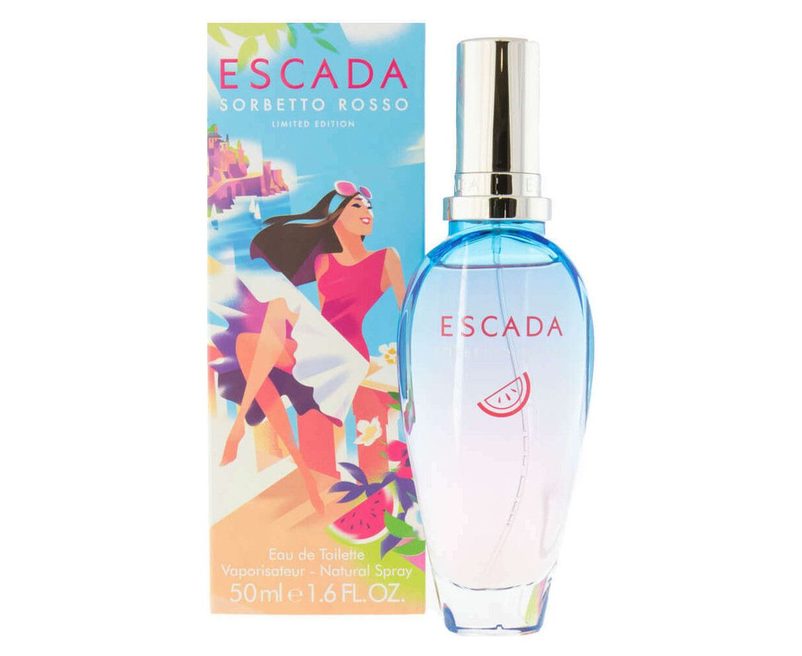 Escada rosso. Туалетная вода Escada Sorbetto Rosso. Эскада духи Арбуз. Escada духи сорбетто росе.. Духи Эскада женские в летуаль.